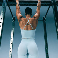 EnhanceLift™ Seamless Shorts with Grey Logo | Cloud Blue