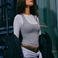 Fitted Cotton Racer Tank | Mid Gray Marl