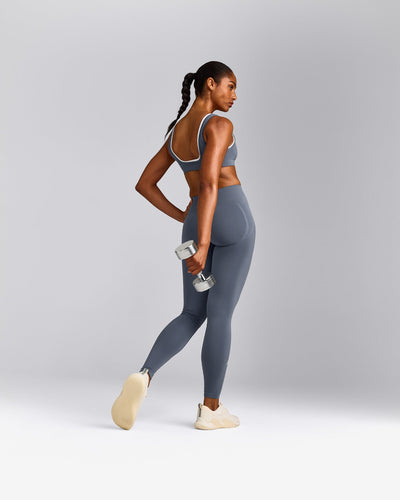 EffortlessLift™ Seamless Leggings with Gray Logo | Light Granite Blue
