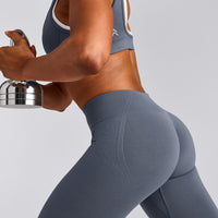 EffortlessLift™ Seamless Mid Rise Leggings with Gray Logo | Light Granite Blue