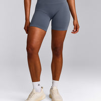 EffortlessLift™ Seamless Shorts with Gray Logo | Light Granite Blue