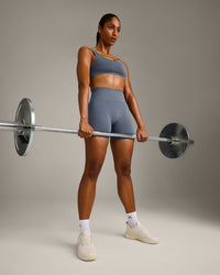 EffortlessLift™ Seamless Shorts with Grey Logo | Light Granite Blue