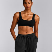 EffortlessLift™ Square Neck Sports Bra with Gray Logo | Black
