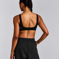 EffortlessLift™ Square Neck Sports Bra with Gray Logo | Black