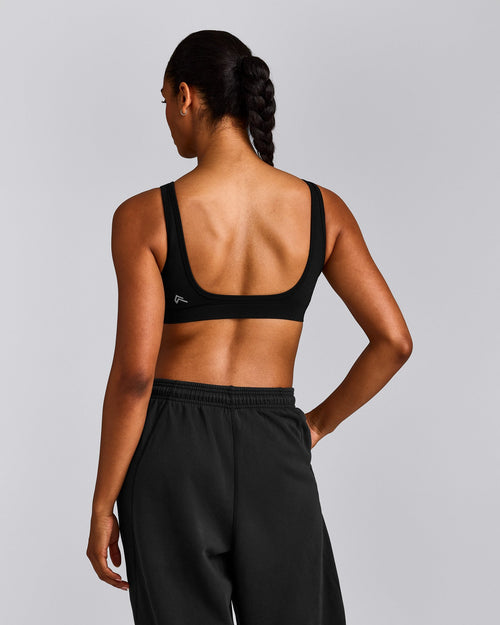 EffortlessLift™ Square Neck Sports Bra with Gray Logo | Black