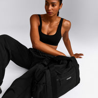 EffortlessLift™ Square Neck Sports Bra with Gray Logo | Black