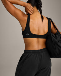 EffortlessLift™ Square Neck Sports Bra with Grey Logo | Black