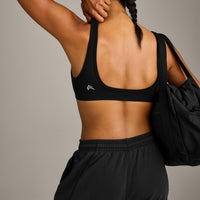 EffortlessLift™ Square Neck Sports Bra with Grey Logo | Black
