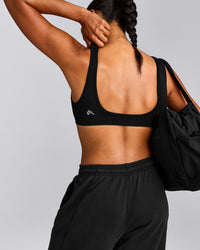 EffortlessLift™ Square Neck Sports Bra with Gray Logo | Black
