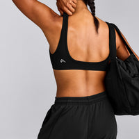 EffortlessLift™ Square Neck Sports Bra with Gray Logo | Black