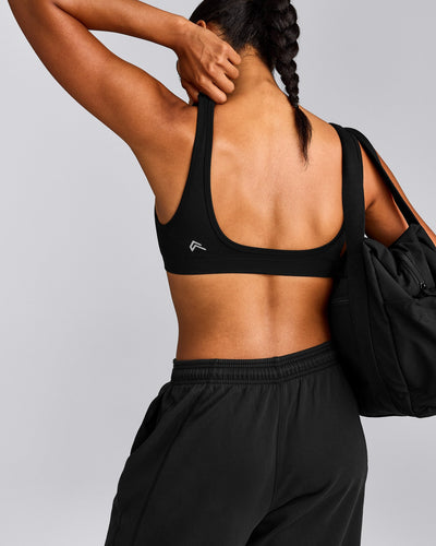 EffortlessLift™ Square Neck Sports Bra with Gray Logo | Black