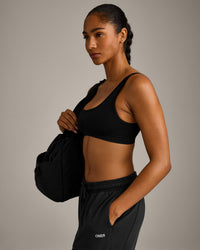 EffortlessLift™ Square Neck Sports Bra with Grey Logo | Black