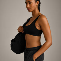 EffortlessLift™ Square Neck Sports Bra with Grey Logo | Black