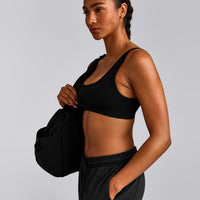 EffortlessLift™ Square Neck Sports Bra with Gray Logo | Black
