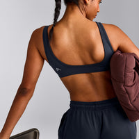EffortlessLift™ Square Neck Sports Bra with Gray Logo | True Blue