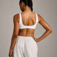 EffortlessLift™ Square Neck Sports Bra with Grey Logo | White