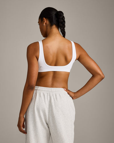 EffortlessLift™ Square Neck Sports Bra with Grey Logo | White