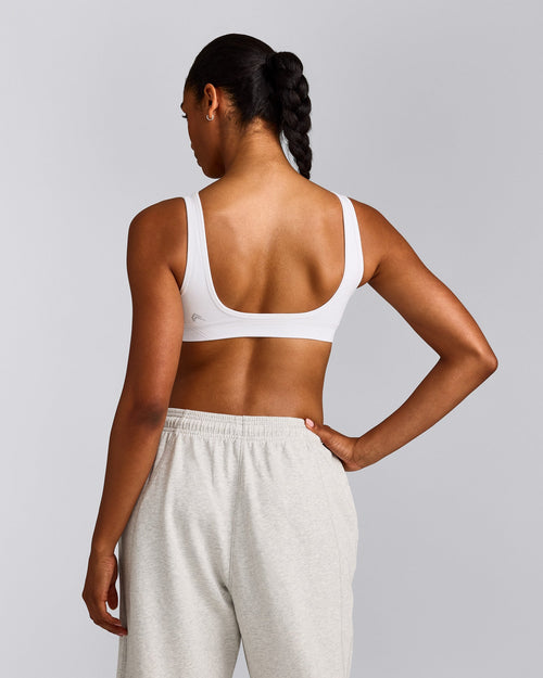 EffortlessLift™ Square Neck Sports Bra with Gray Logo | White