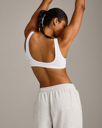 EffortlessLift™ Square Neck Sports Bra with Grey Logo | White