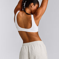 EffortlessLift™ Square Neck Sports Bra with Gray Logo | White