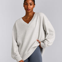 Cotton Vintage Lounge V Neck Sweatshirt | Light Gray Marl