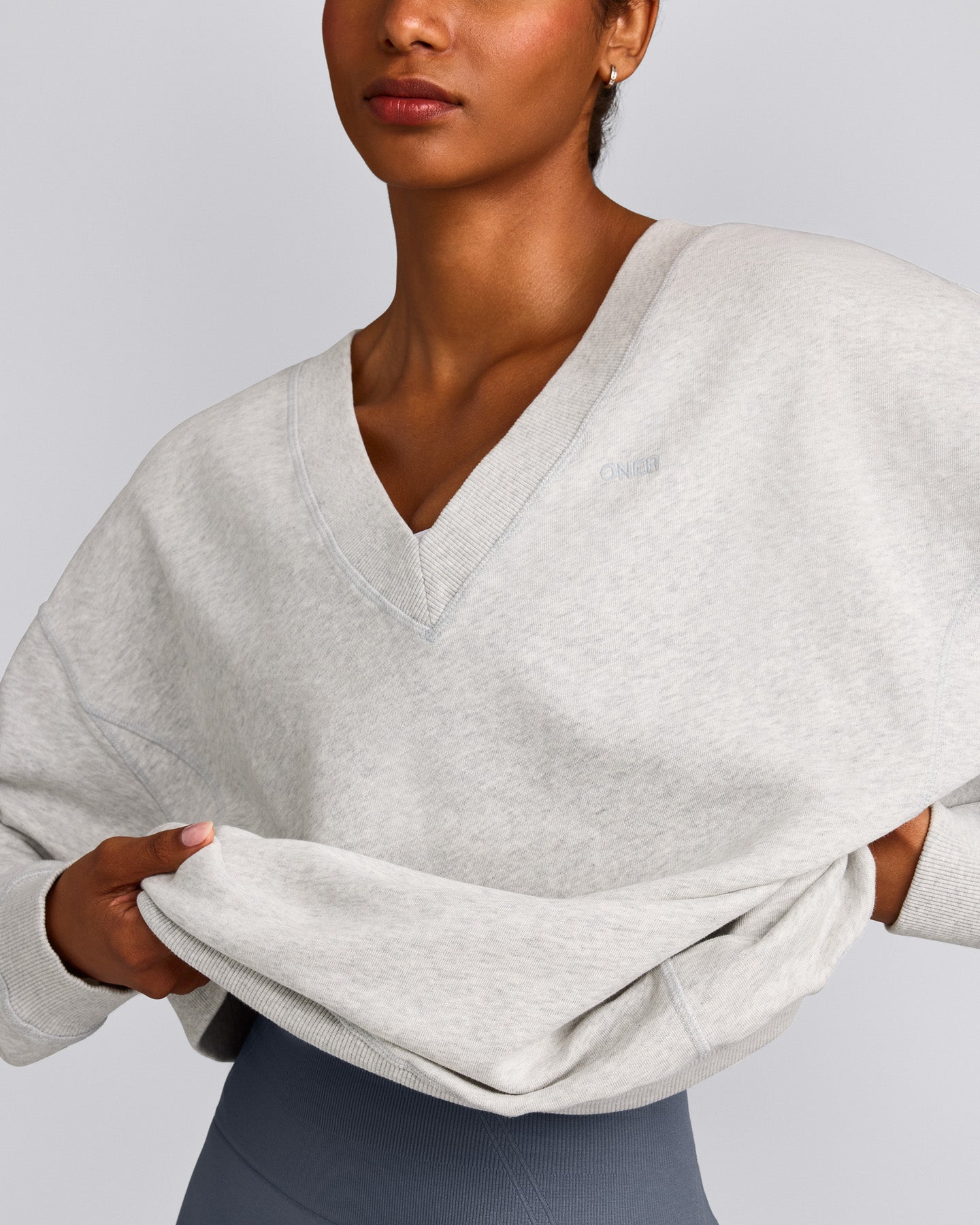 Cotton Vintage Lounge V Neck Sweatshirt | Light Gray Marl