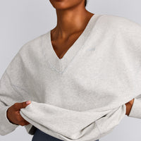 Cotton Vintage Lounge V Neck Sweatshirt | Light Gray Marl