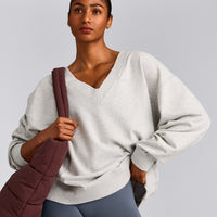 Cotton Vintage Lounge V Neck Sweatshirt | Light Gray Marl