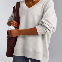 Cotton Vintage Lounge V Neck Sweatshirt | Light Gray Marl