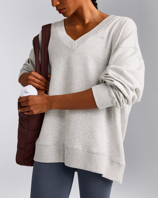 Cotton Vintage Lounge V Neck Sweatshirt | Light Gray Marl