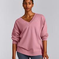 Cotton Vintage Lounge V Neck Sweatshirt | Orchid Haze