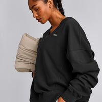 Cotton Vintage Lounge V Neck Sweatshirt | Washed Black