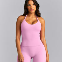SoftMotion™ Strappy Halter Neck Tank Top with Built in Bra Shelf New Branding | Rose Pink
