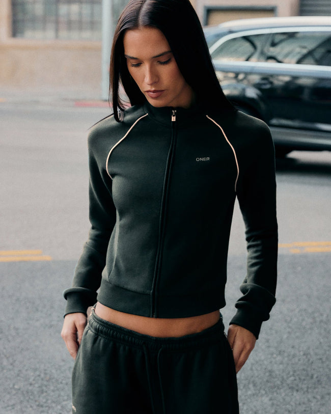 Jersey Tracksuit Zip Through Jacket | Emerald Noir