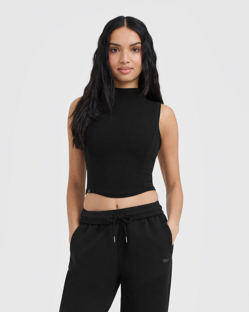 Oner Modal Mellow Rib Mid Mock Neck Tank | Black