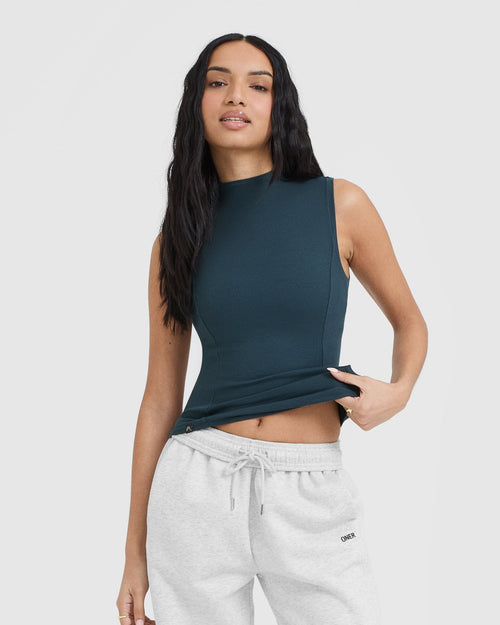 Oner Modal Mellow Rib Mock Neck Tank | Oil Blue