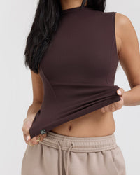 Mellow Rib Mock Neck Tank | Plum Brown