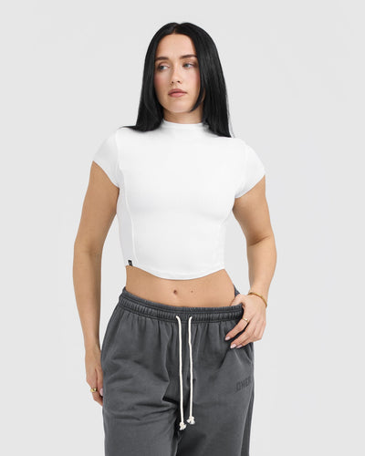 Mellow Rib Mid Mock Neck T-Shirt | White