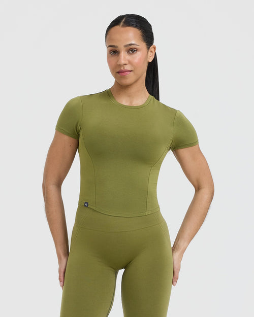 Oner Modal Mellow Soft Mid Short Sleeve T-Shirt | Olive Green