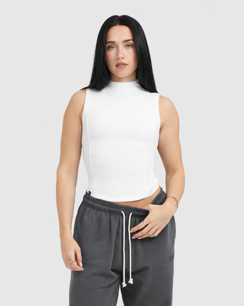 Oner Modal Mellow Rib Mock Neck Tank | White