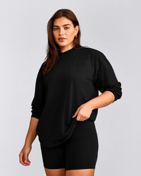 Classic Oversized Lightweight Long Sleeve Top | Black