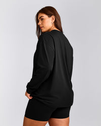 Classic Oversized Lightweight Long Sleeve Top | Black