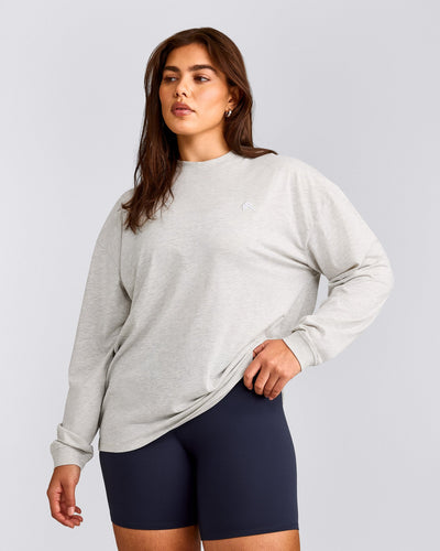 Classic Oversized Lightweight Long Sleeve Top | Light Grey Marl