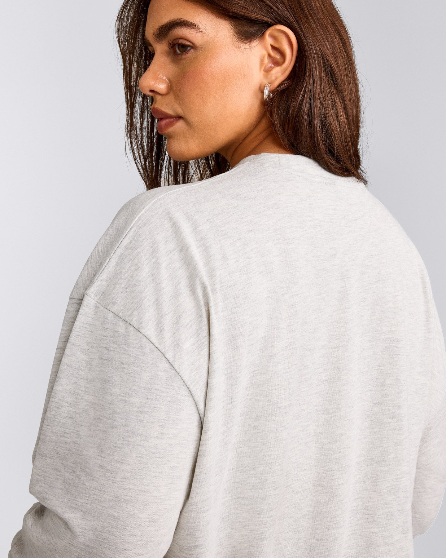 Classic Oversized Lightweight Long Sleeve Top | Light Grey Marl