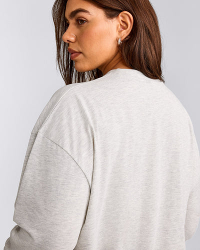 Classic Oversized Lightweight Long Sleeve Top | Light Grey Marl