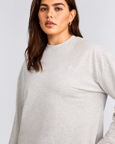Classic Oversized Lightweight Long Sleeve Top | Light Grey Marl