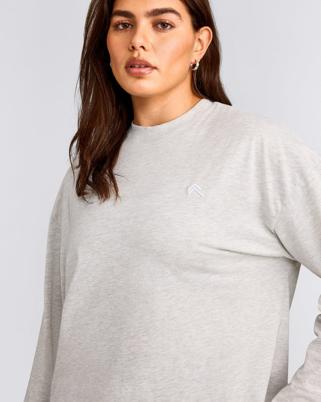 Classic Oversized Lightweight Long Sleeve Top | Light Grey Marl