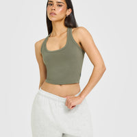 Cotton Fitted Mid Vest with Grey Logo | Alpine Green