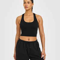 Cotton Fitted Mid Vest with Grey Logo | Black