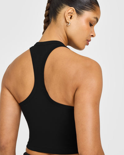 Cotton Fitted Mid Vest with Grey Logo | Black